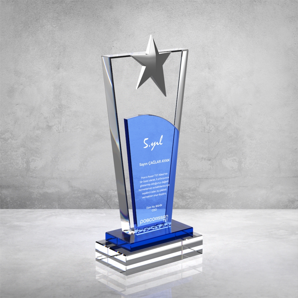 MAVİ CAMLI KRİSTAL PLAKET 