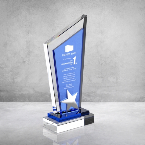 MAVİ CAMLI KRİSTAL PLAKET YRM 002