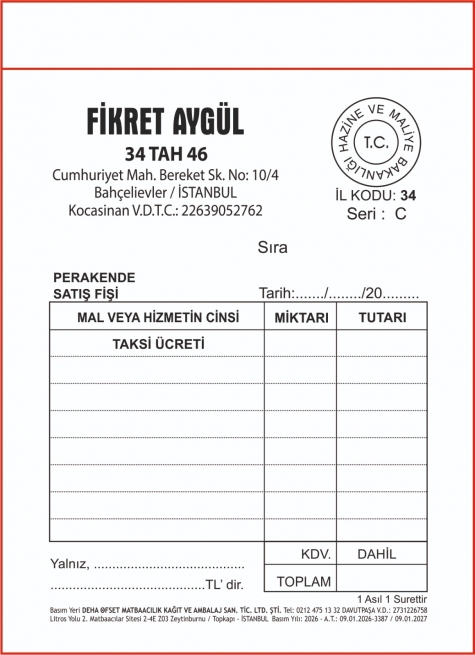 Ticari Taksi Fişi
